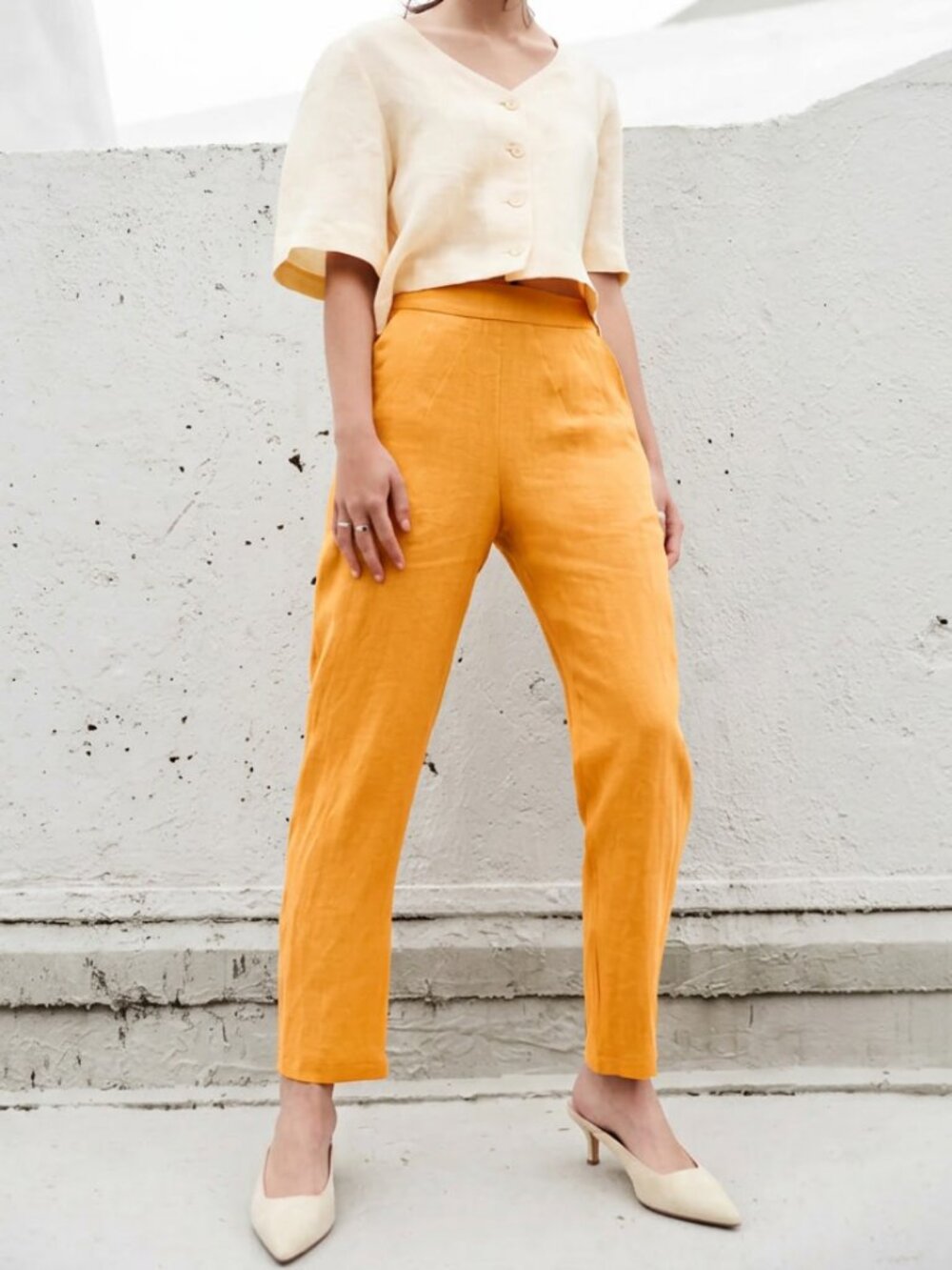 Eve Gravel 100% Linen Pavot Pants Size S Cantaloupe Colour